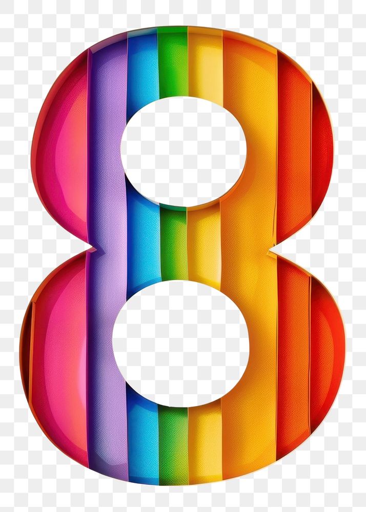 PNG Rainbow with number 8 symbol text disk.