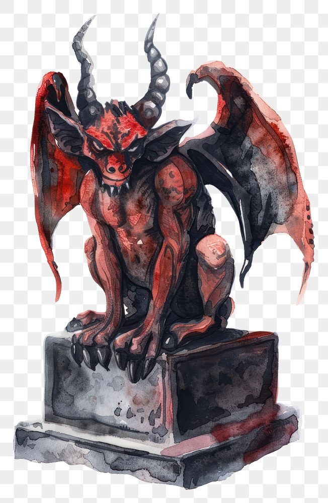 PNG Devil Statue in Watercolor statue sculpture art.