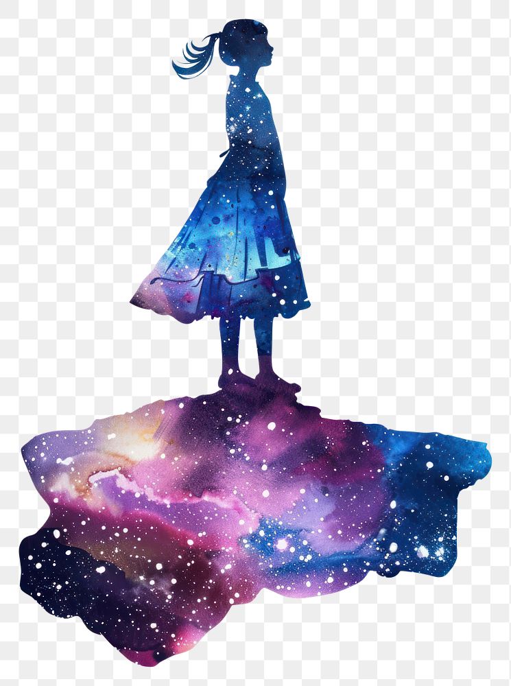 PNG Girl Statue in Watercolor galaxy white background constellation.