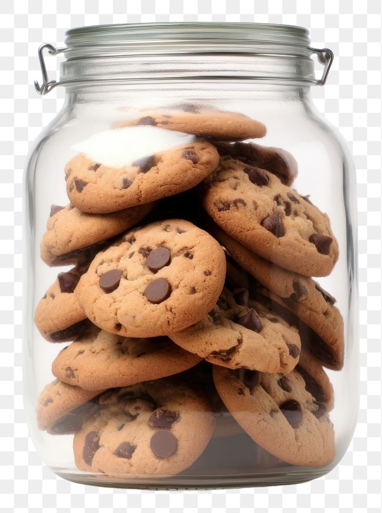 PNG Chocolate chip cookies jar food white background confectionery.