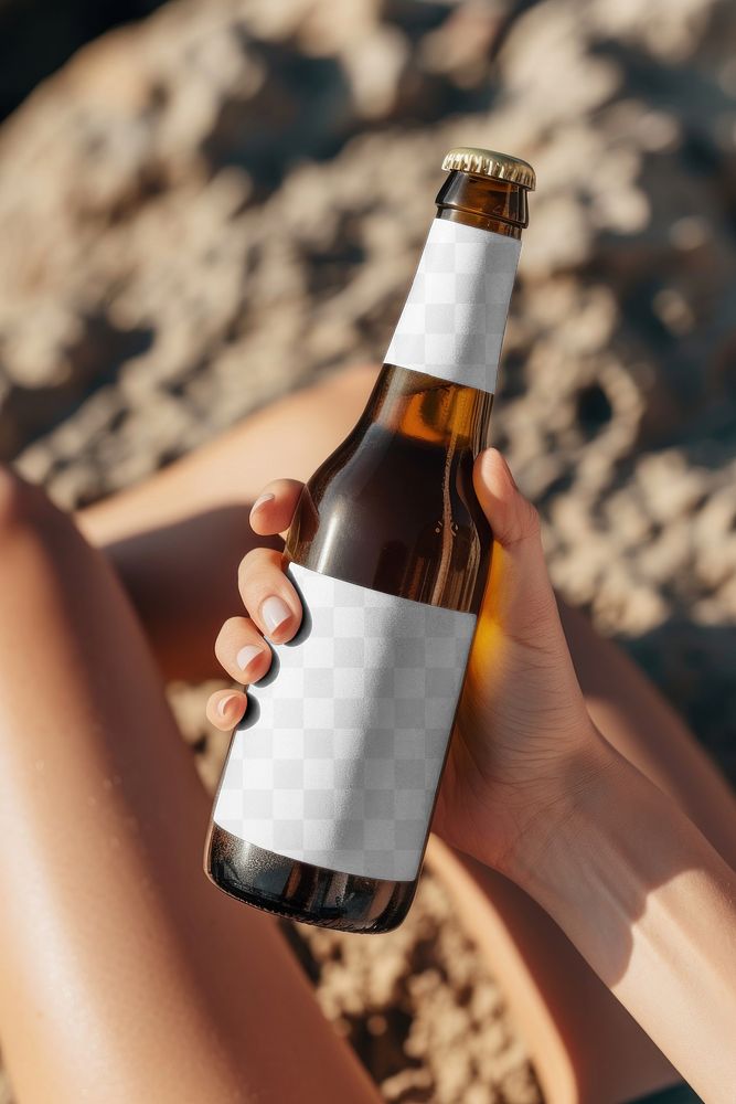 PNG beer bottle label mockup, transparent design