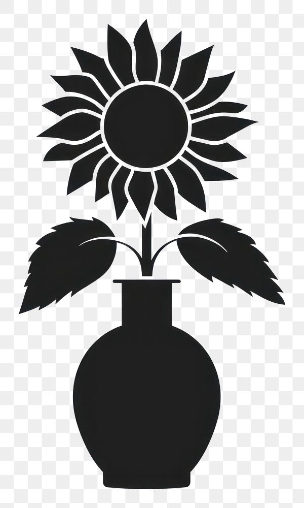PNG A vase with sunflower flower silhouette stencil blossom.