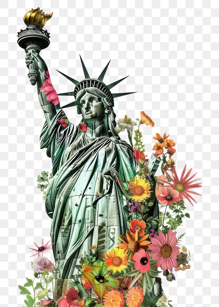 PNG Flower Collage Statue of Liberty pattern flower statue.
