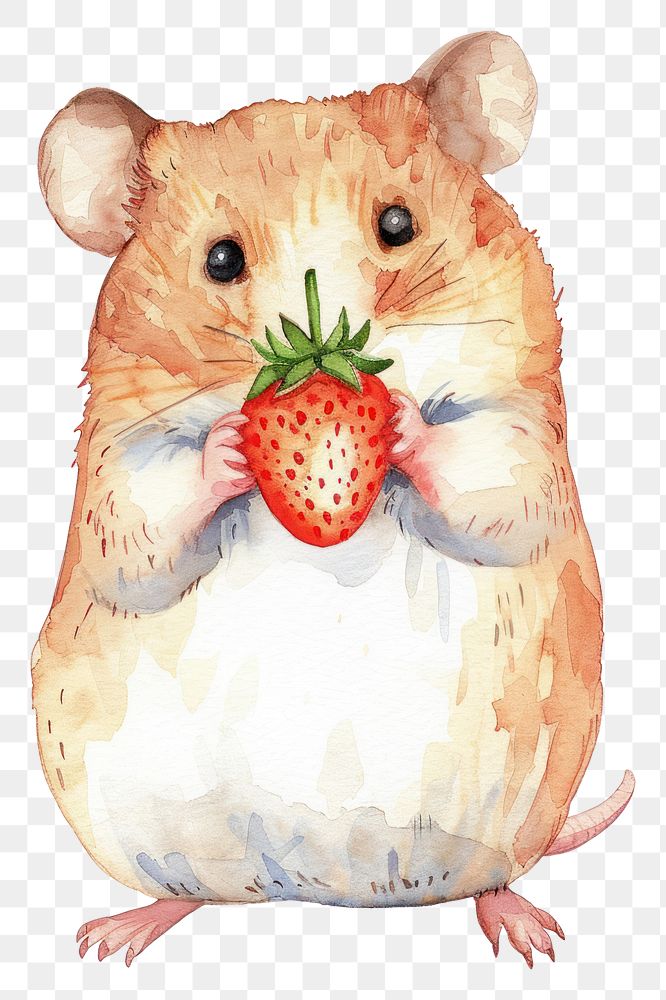 PNG Hamster eating strawberry rodent animal mammal.