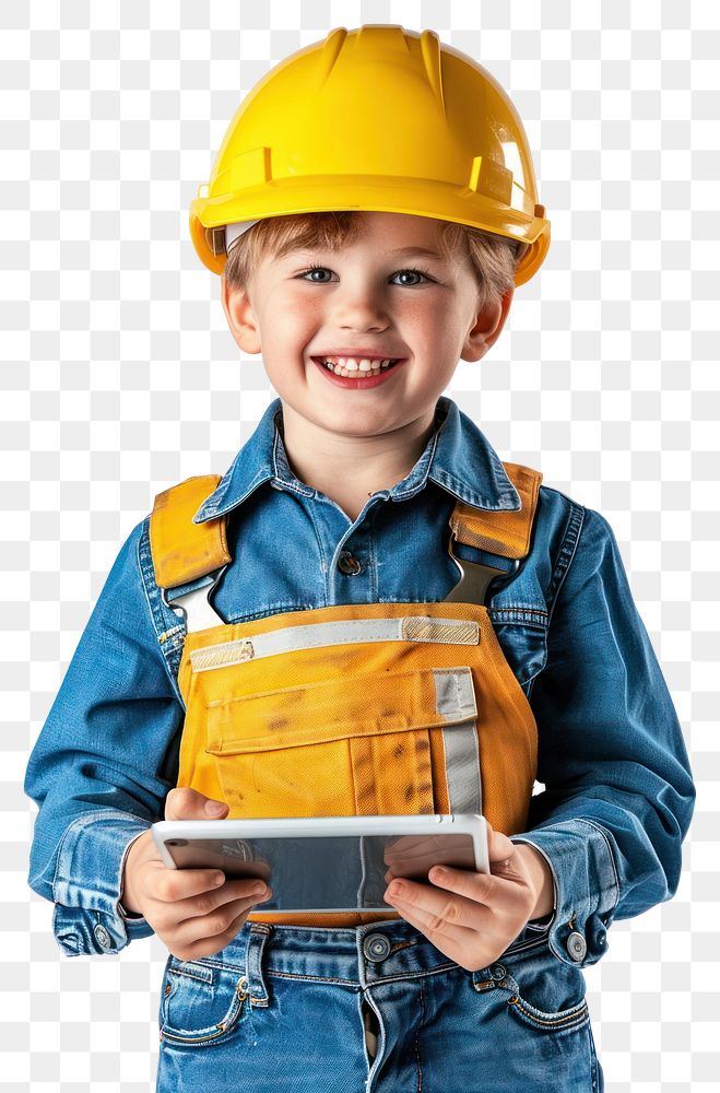 PNG Boy in engineer outfit clothing apparel hardhat.