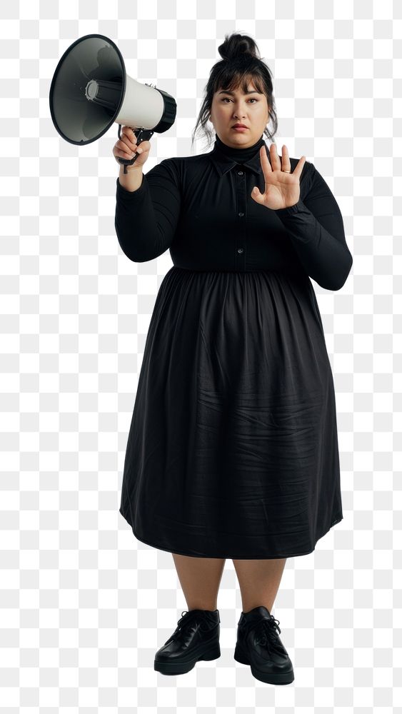 PNG Woman holding megaphone portrait dress adult.
