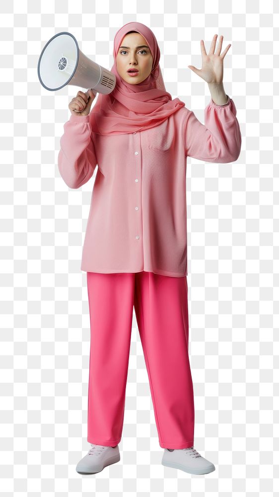 PNG Woman holding megaphone adult hijab pink.