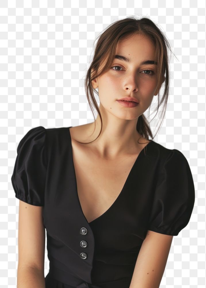 PNG Portrait woman in studio portrait sleeve blouse.