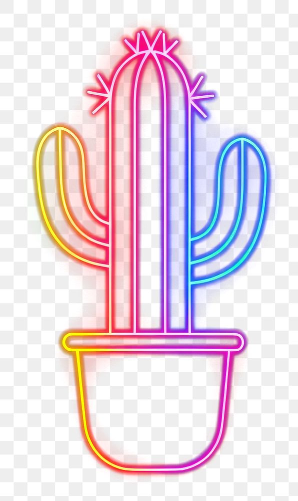 PNG Cactus in plant pot neon symbol light.