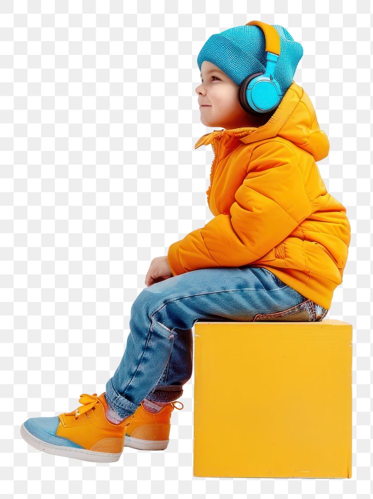 PNG Kid wearing wireless headphone sitting portrait child