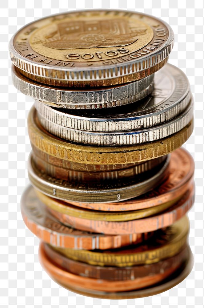 PNG Close-up photo of stack euro coins backgrounds money white background.