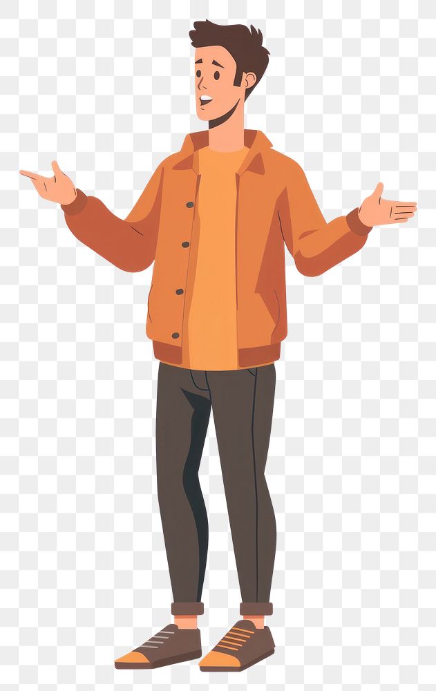 PNG Flat illustration man discussing standing cartoon white background.