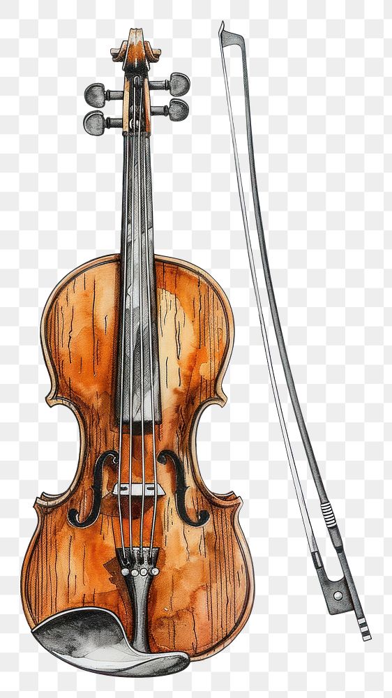 PNG Ink painting Wooden classic violin with bow creativity violinist drawing.