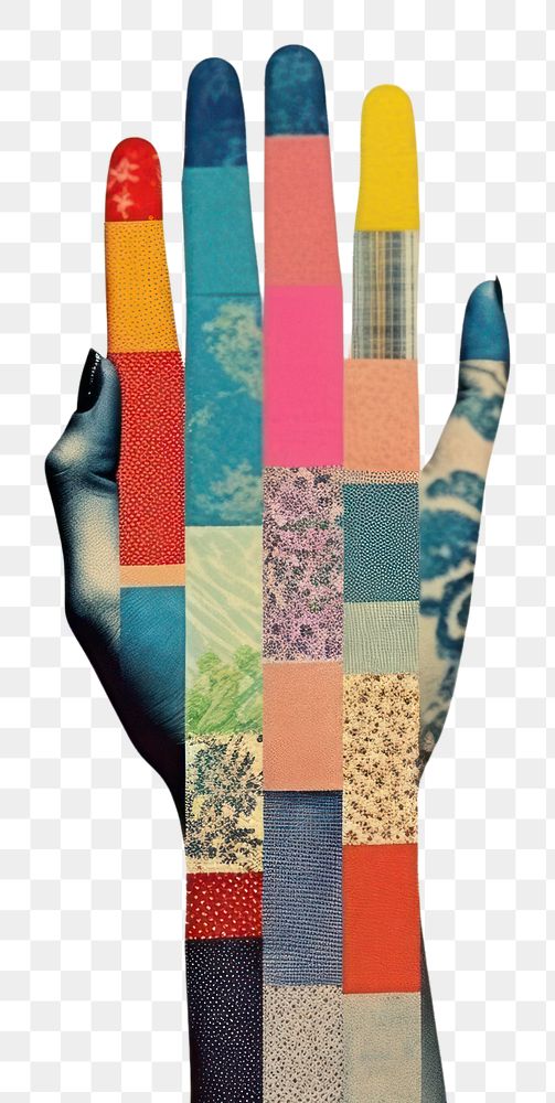 PNG Retro collage of hand with hope patchwork clothing apparel.