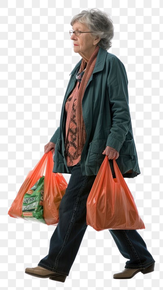 PNG Full length profile shot of a mature woman carrying grocery bags handbag walking adult.