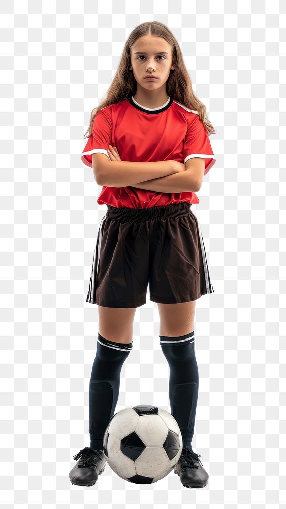 PNG Portrait of young female soccer player with soccer ball standing football portrait shorts
