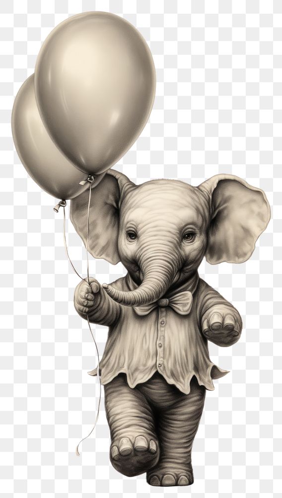 PNG  Baby elephant holding balloons drawing illustrated photography