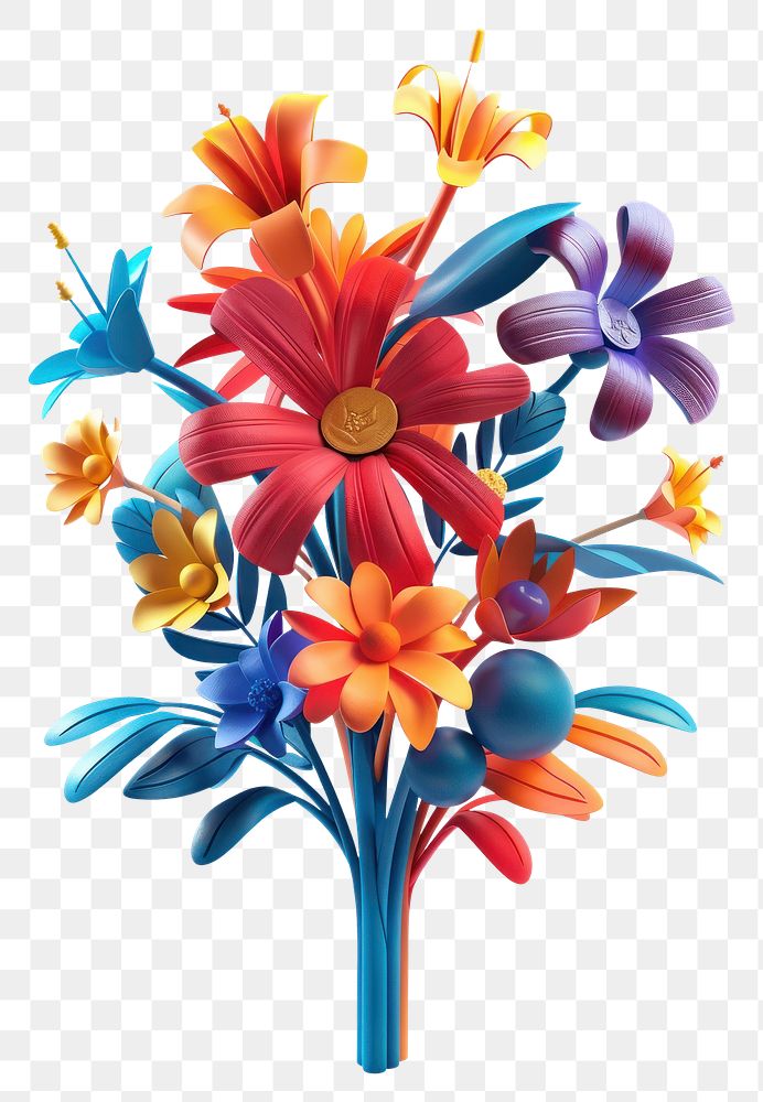 PNG Bouquet of vibrant flowers plant art white background.
