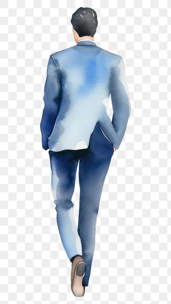 PNG Business man walking adult back blue.