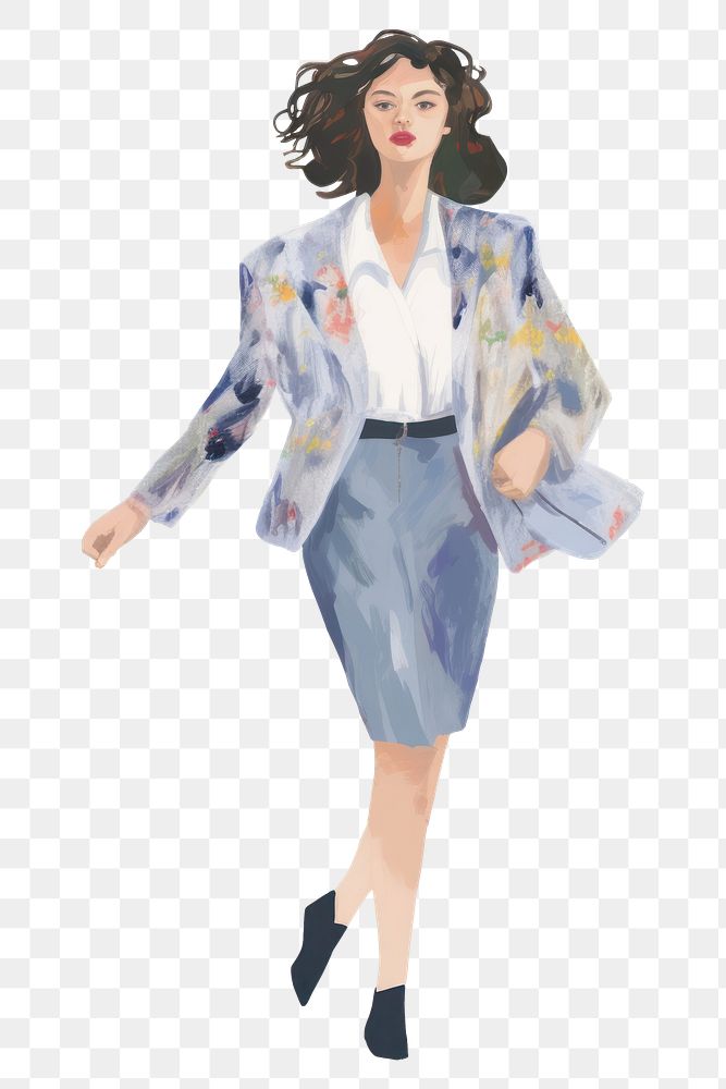 PNG Abstract art business woman walking painting blazer blouse.