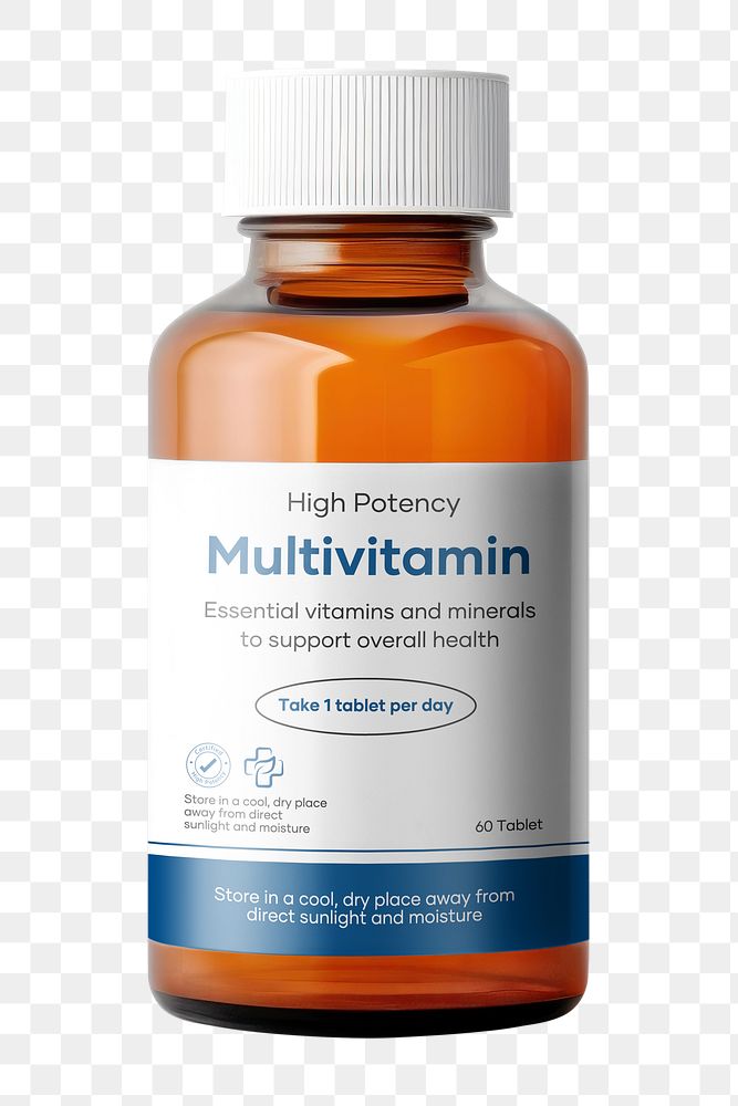 Multivitamin bottle png, transparent background