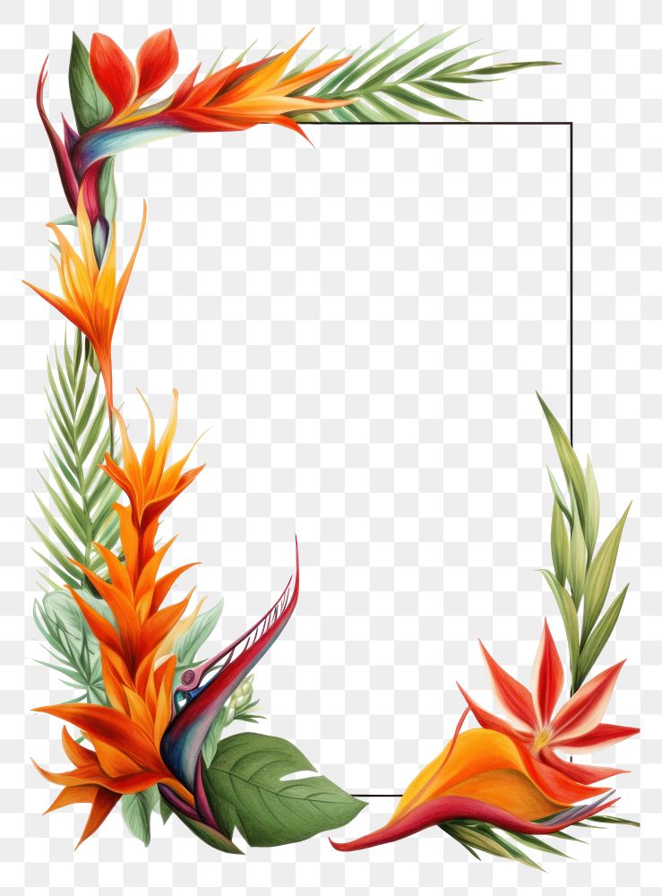 PNG Bird of paradise frame vintage flower plant white background