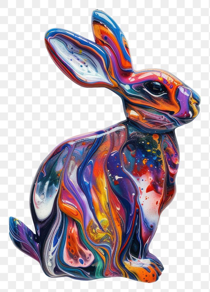 Acrylic pouring paint on rabbit animal mammal art.