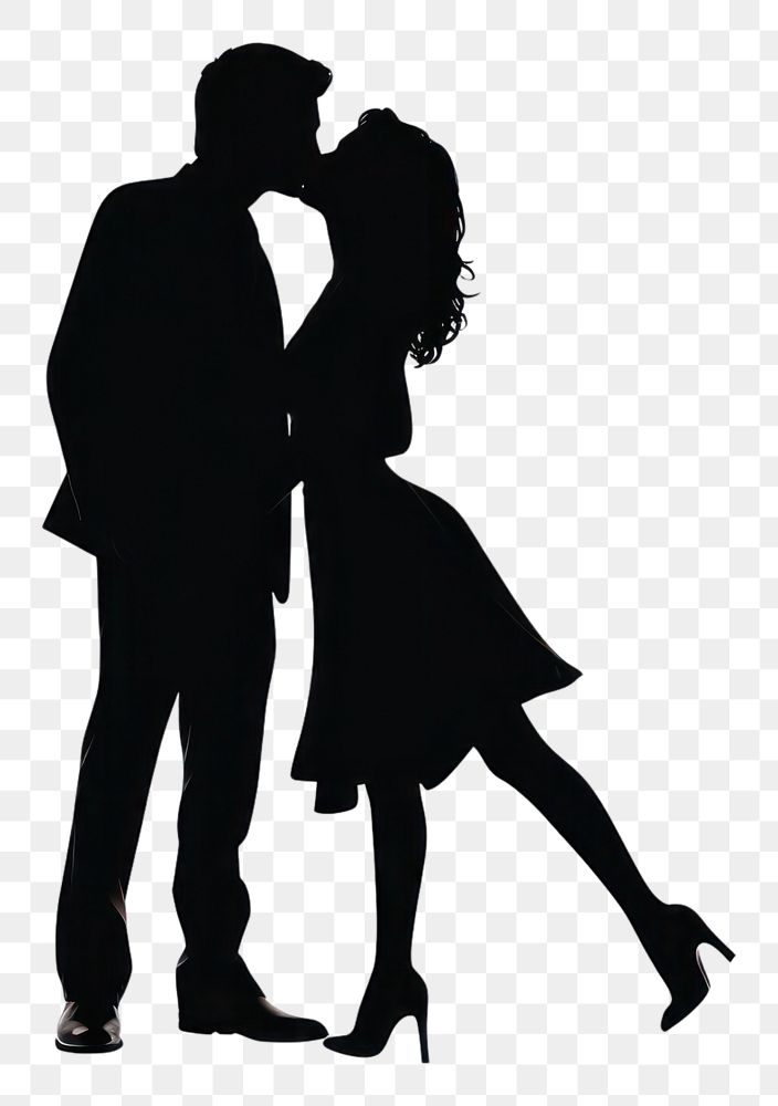 PNG Couple kissing silhouette clip art adult white background togetherness.