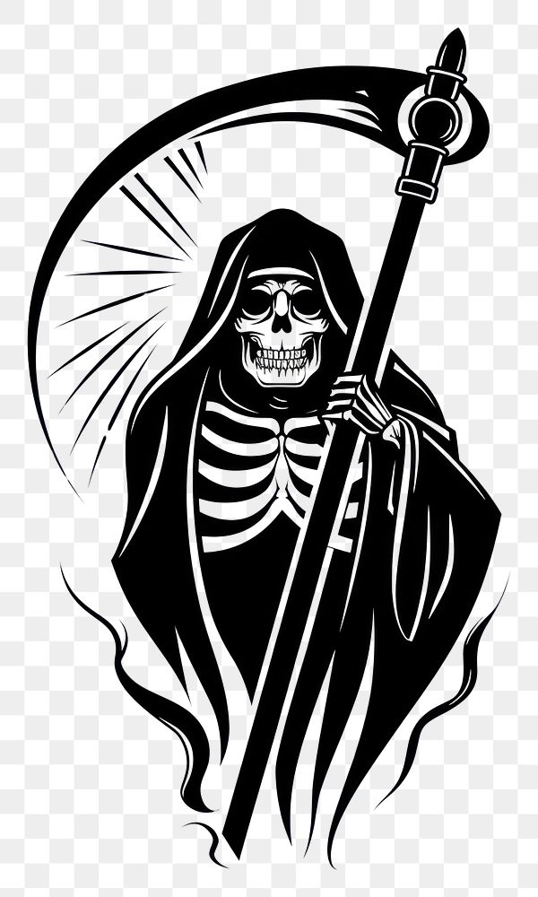 PNG Grim Reaper black white background representation.