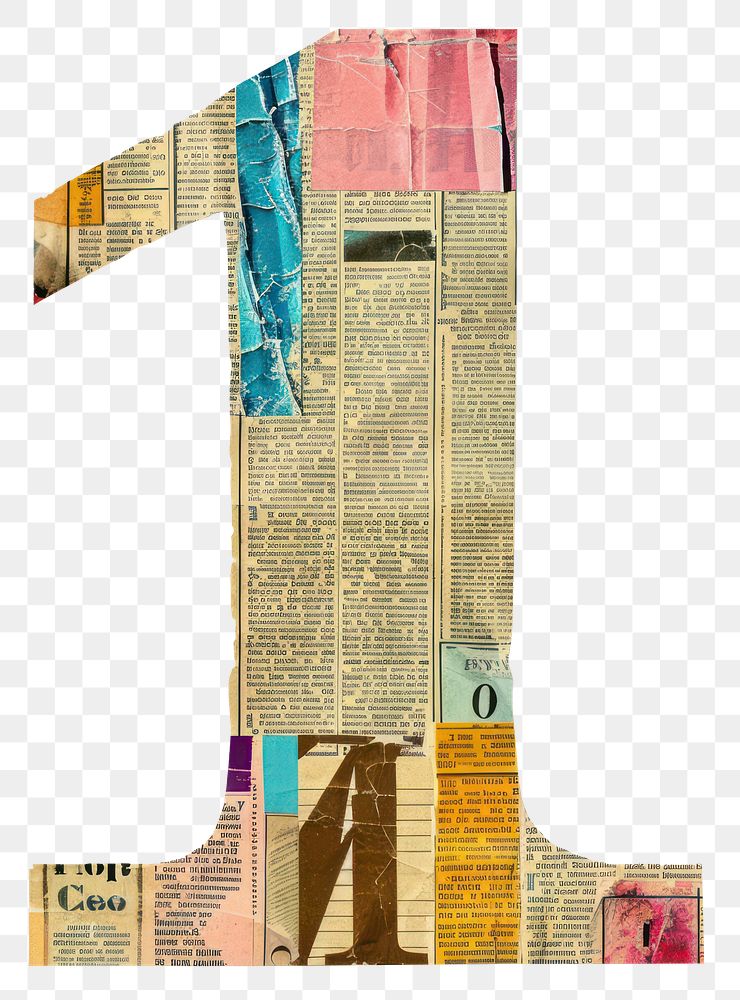 Letter number 1 collage paper text.