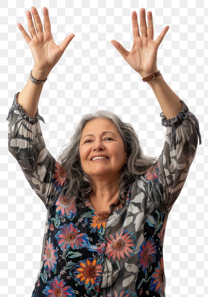 PNG Maxican middle age woman raising hands portrait smile adult.