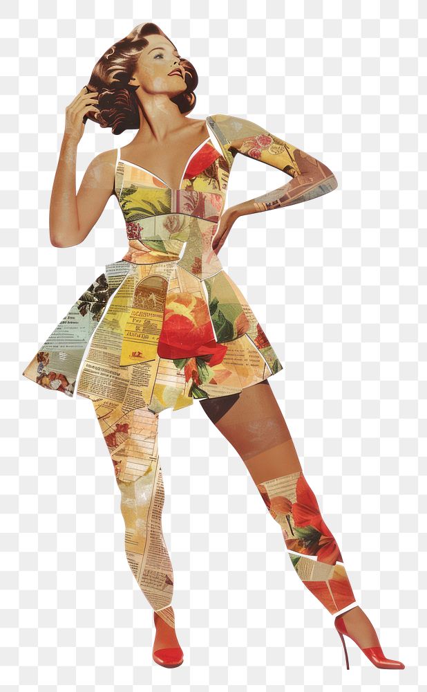 PNG Woman shape collage cutouts fashion dancing dress