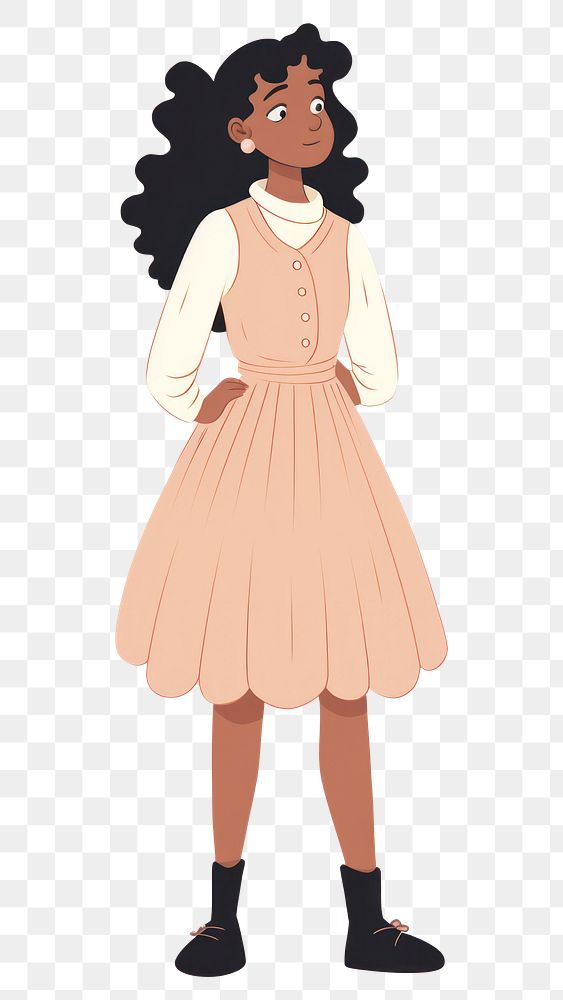 PNG  European teen girl illustration cartoon dress hairstyle