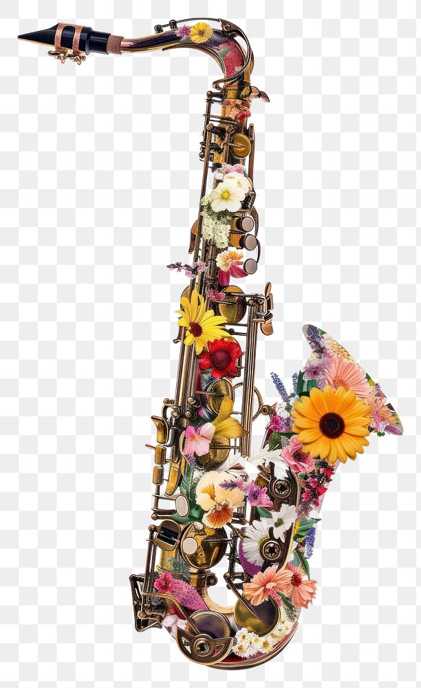 PNG  Flower Collage Saxophone saxophone musical instrument smoke pipe.