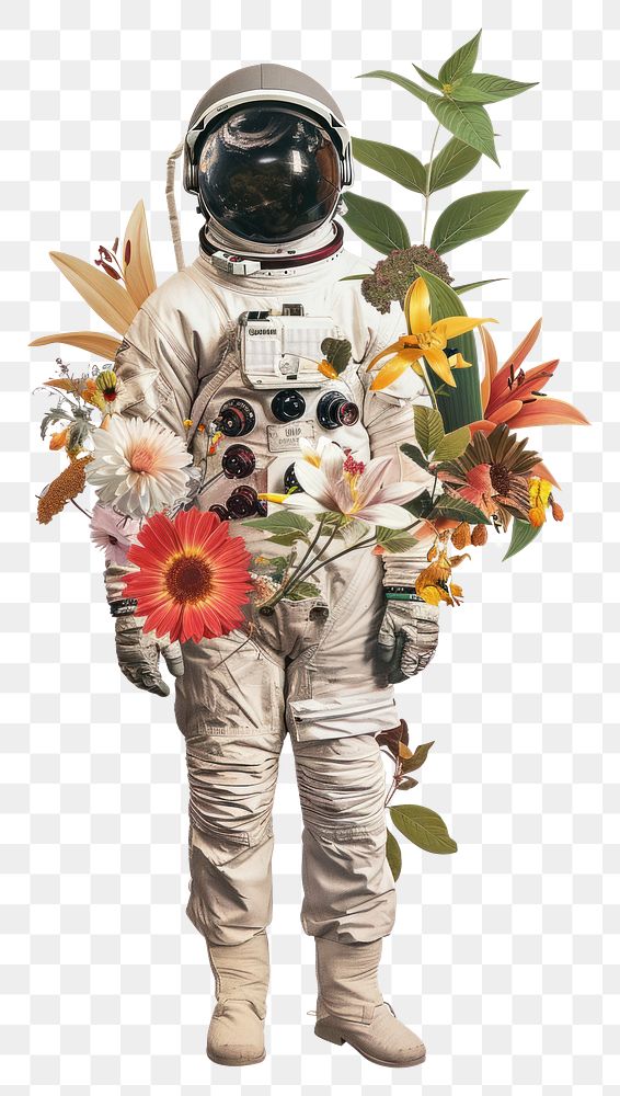 PNG  Flower Collage Astronaut astronaut flower clothing.