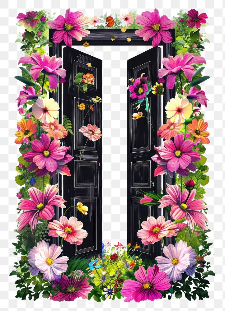 PNG  Flower Collage Door open pattern flower accessories.