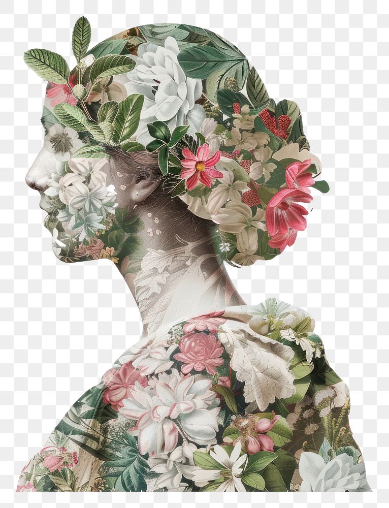 PNG  Flower Collage Virgo Zodiac woman clothing painting.
