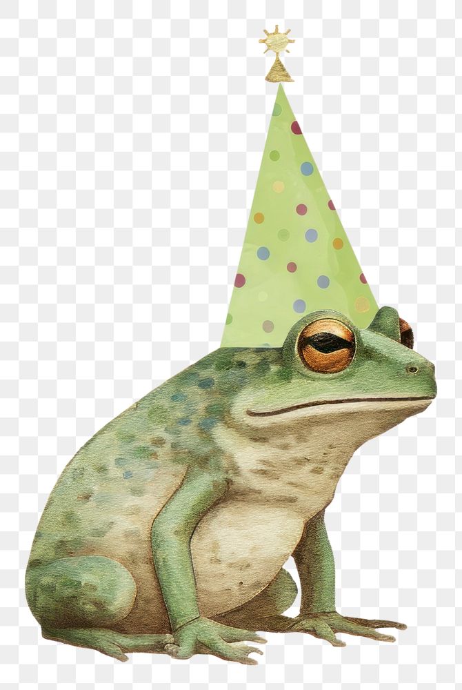 PNG Frog wear birthday hat amphibian clothing wildlife.