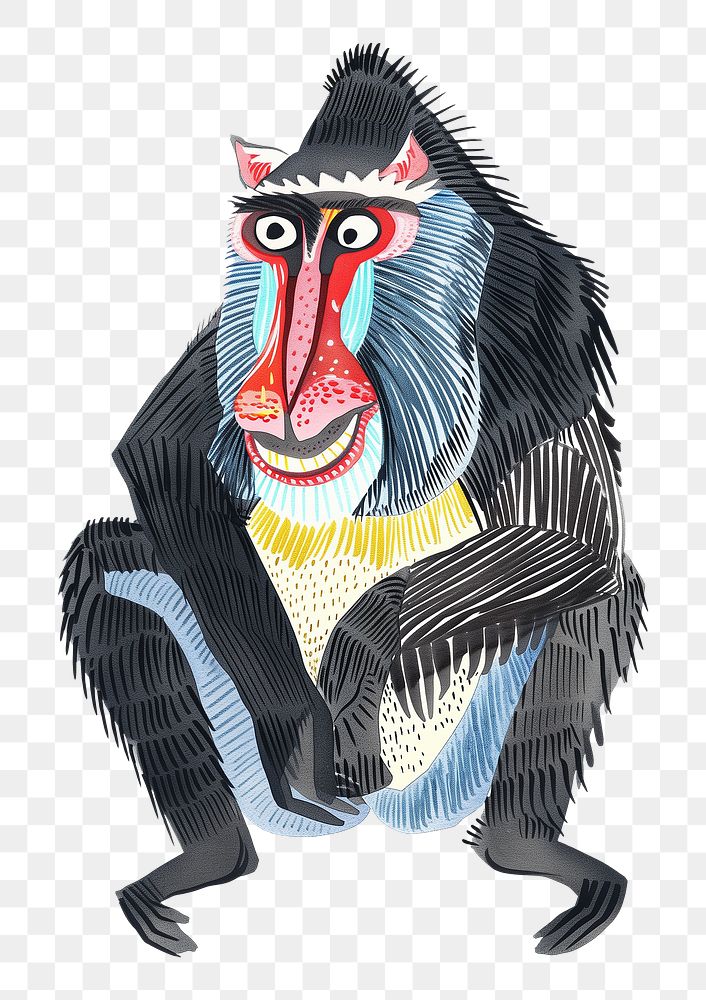 Mandrill baboon png wild animal digital art, transparent background