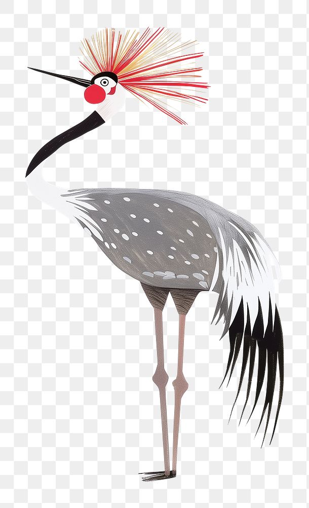 PNG gray crowned crane bird digital art, transparent background