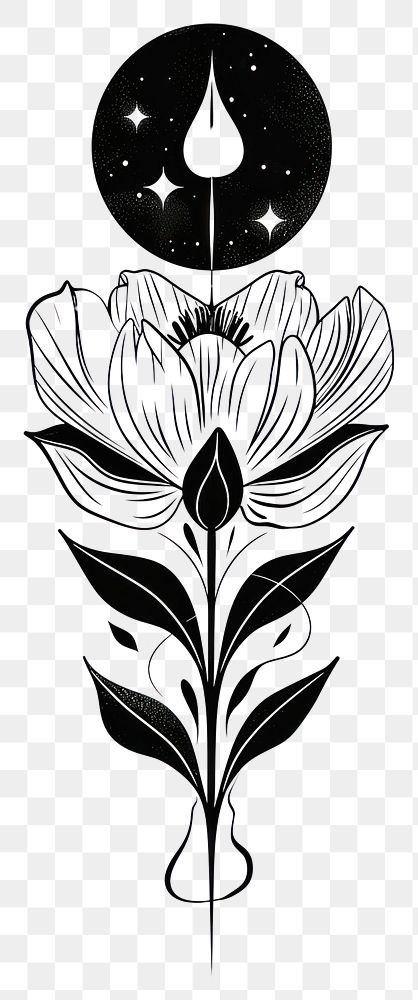PNG Surreal aesthetic flower logo art illustrated stencil.