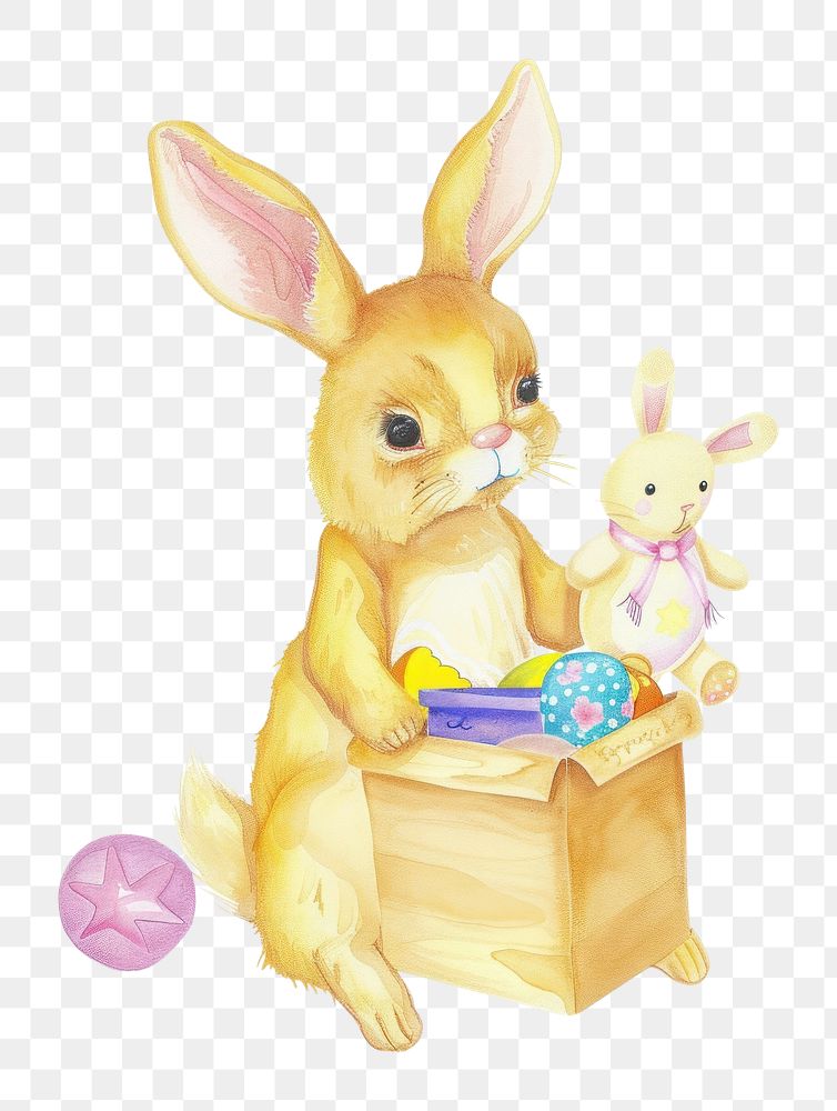 PNG Rabbit holding donation box toy wildlife animal.
