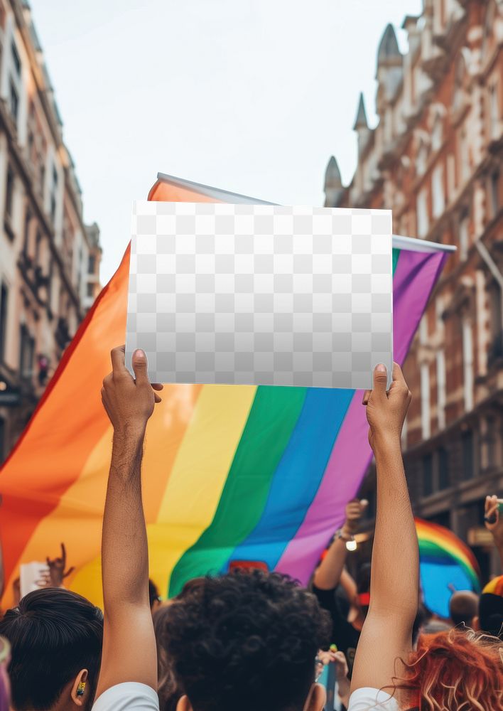 PNG LGBTQ+ parade sign mockup, transparent design