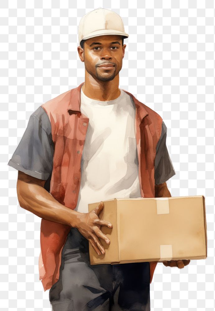 PNG African american delivery holding blank board person cardboard clothing.