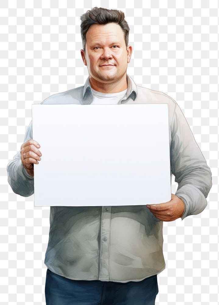 PNG Man holding blank board portrait person photography.