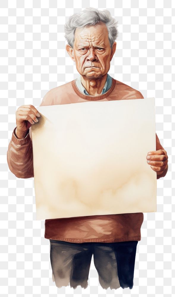 PNG Angry elderly woman holding board portrait painting person.