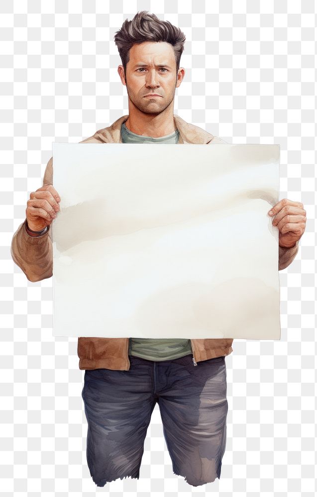PNG Man holding blank board portrait person hand.
