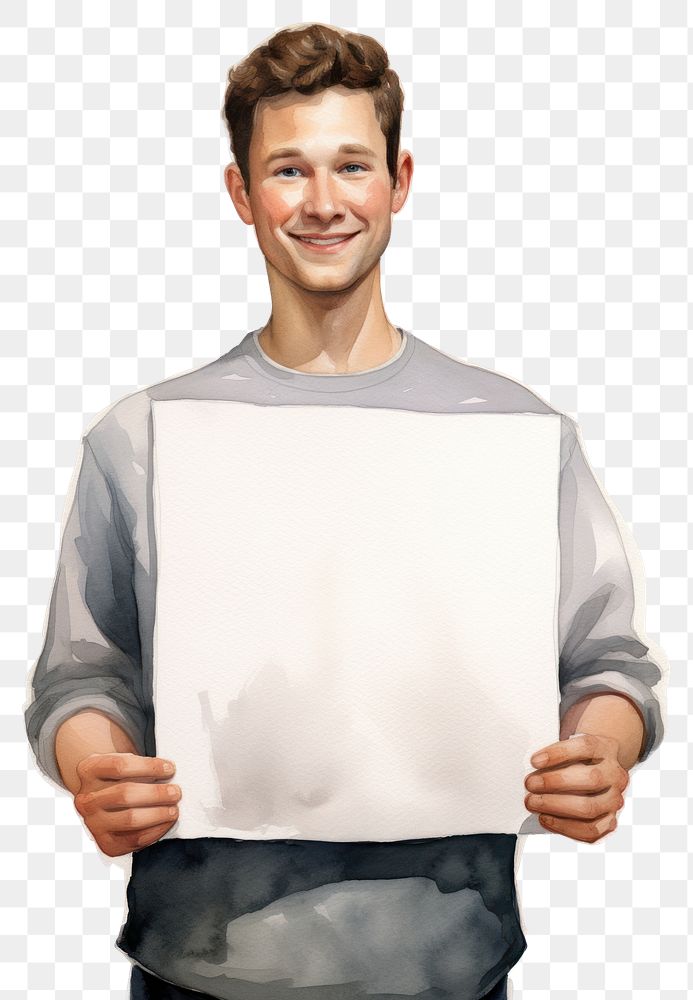 PNG Man holding blank notice board portrait person happy.