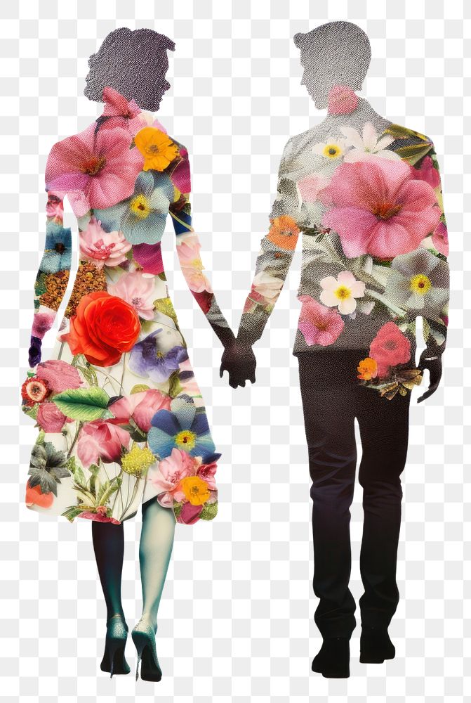 PNG Flower Collage couple walking pattern flower adult.