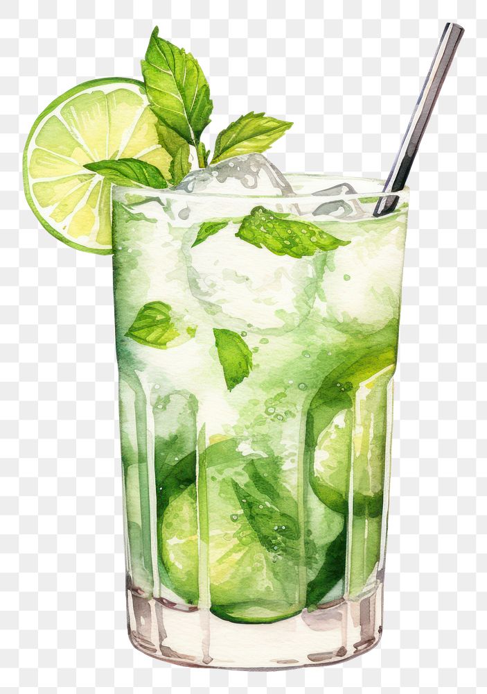 PNG Mojito cocktail watercolor drink fruit plant